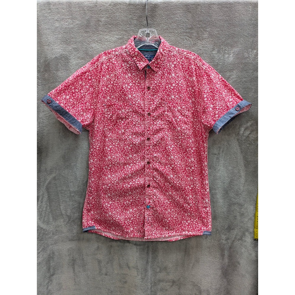 Floral Button Down Shirt Mens Medium Short Sleeve Flip Cuff‎ Summer Tropical